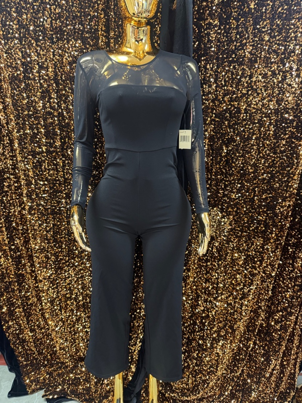 Guess Black Long-Sleeve Square-Neck Jumpsuit